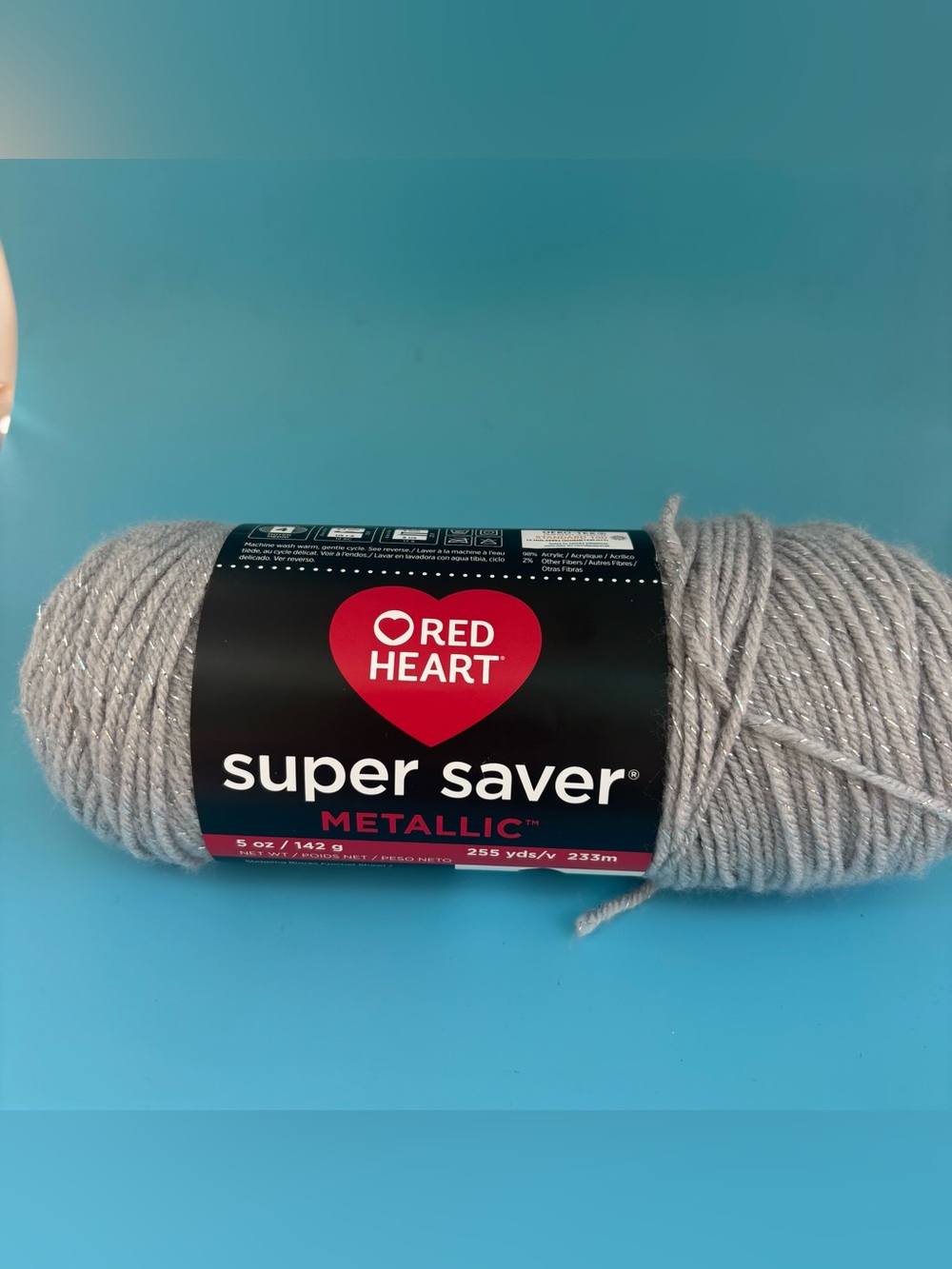 Red Heart Super Saver Metallic Light Gray 5oz Acrylic Yarn